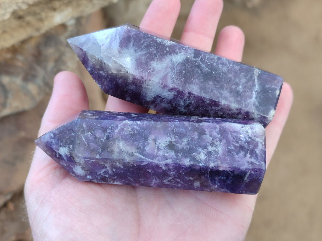 Polished Lepidolite with Pink Rubellite Points x 6 From Ambatondrazaka, Madagascar - Toprock Gemstones and Minerals 