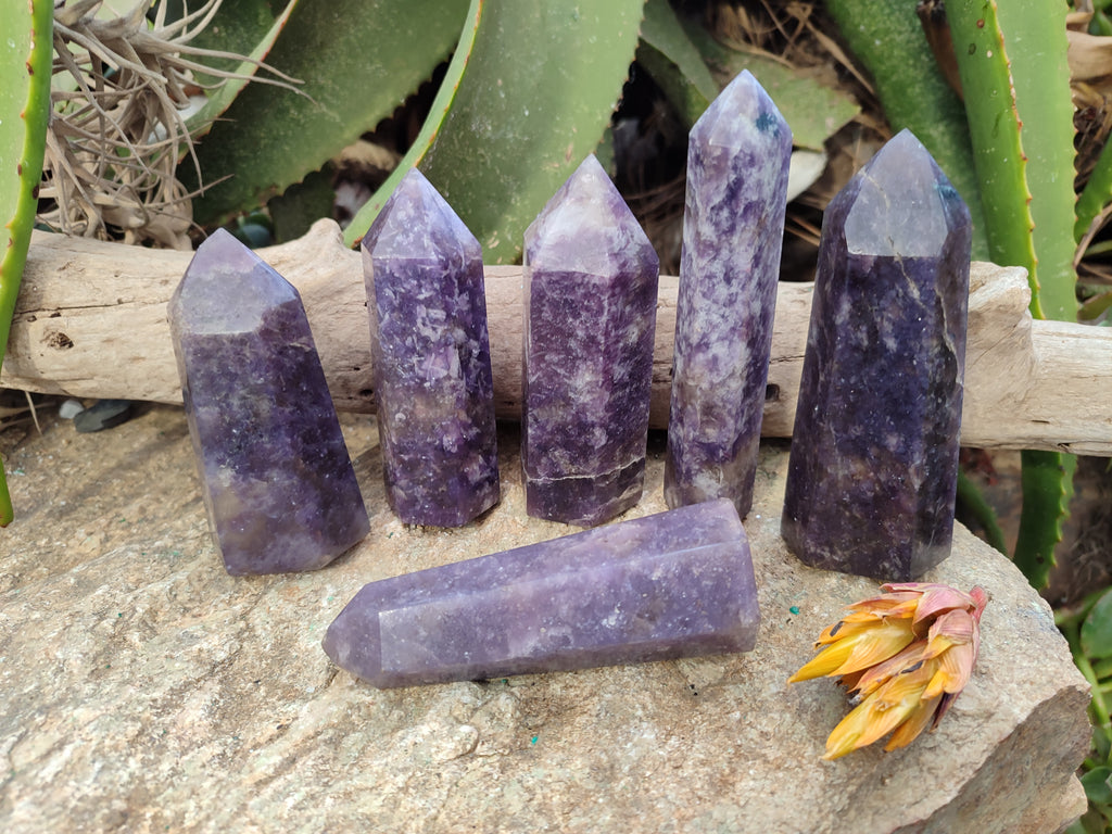 Polished Lepidolite with Pink Rubellite Points x 6 From Ambatondrazaka, Madagascar - Toprock Gemstones and Minerals 