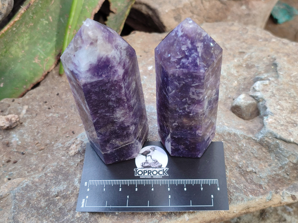Polished Lepidolite with Pink Rubellite Points x 6 From Ambatondrazaka, Madagascar - Toprock Gemstones and Minerals 