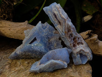 Natural Etched Blue Chalcedony Specimens x 3 From Nsanje, Malawi