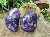 Polished Dark Purple Silver Leaf Lepidolite Standing Free Forms x 2 From Zimbabwe