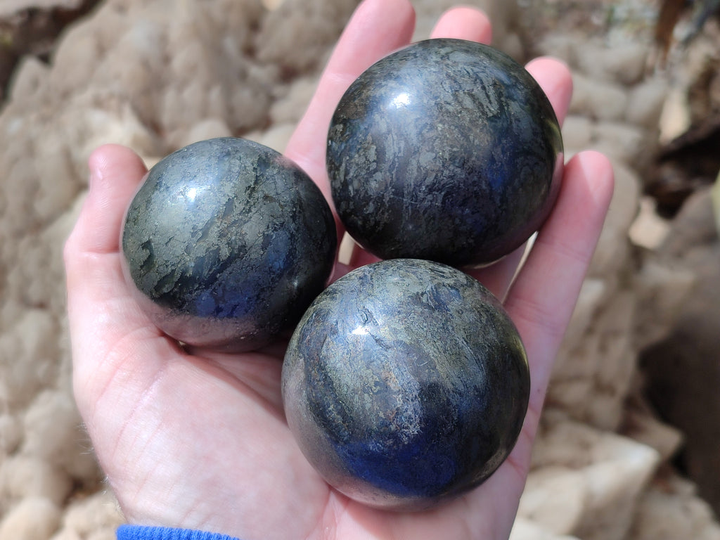 Polished Rare Pharaoh Stone Spheres x 3 From Zimbabwe - Toprock Gemstones and Minerals 