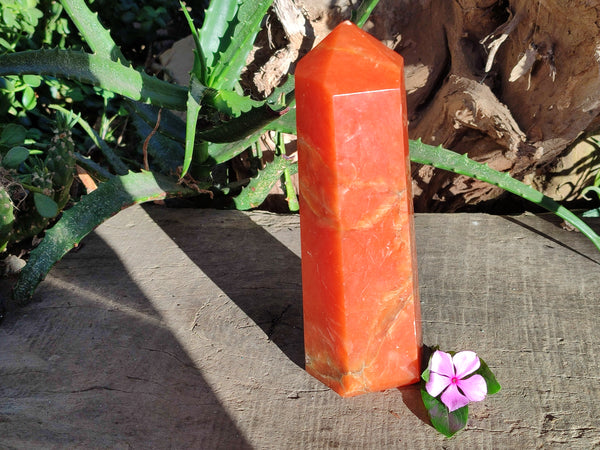 Polished Deep Orange Twist Calcite Tower x 1 From Maevantanana, Madagascar