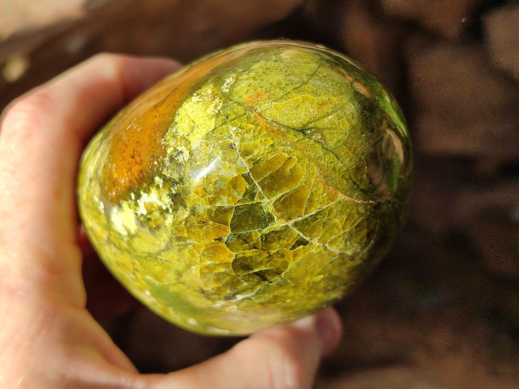 Polished Green Opal Standing Free Forms x 3 From Betroka, Madagascar - Toprock Gemstones and Minerals 