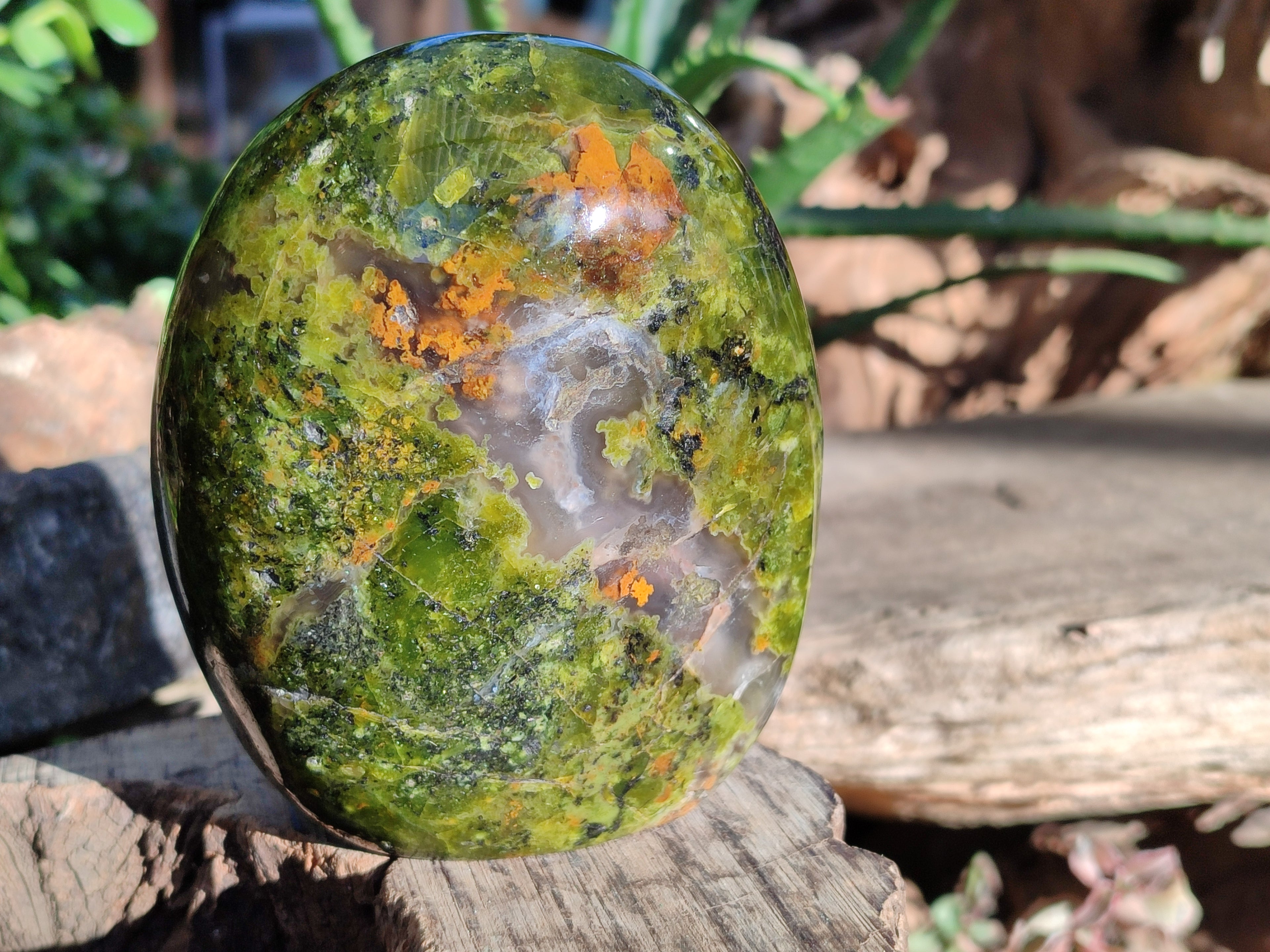 Polished Green Opal Standing Free Forms x 3 From Betroka, Madagascar - Toprock Gemstones and Minerals 