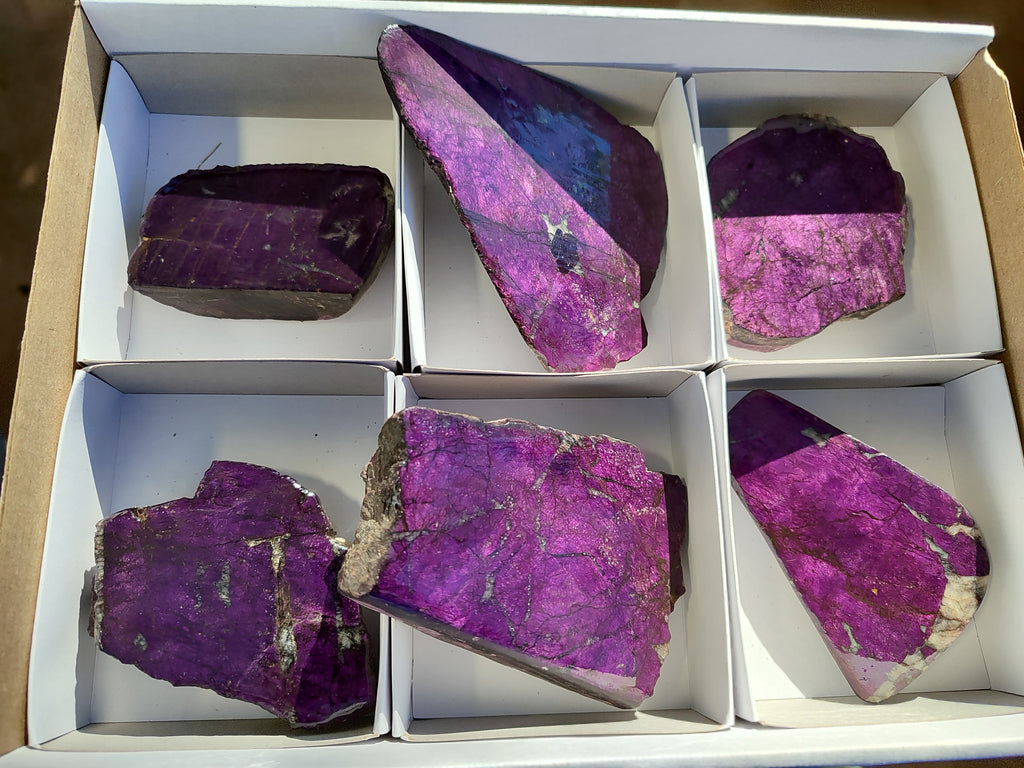 Polished On One Side Purpurite Slabs x 6 From Namibia - Toprock Gemstones and Minerals 