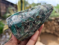 Polished Emerald Mica In Matrix Standing Free Forms x 3 From Mutoko, Zimbabwe