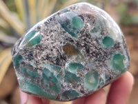 Polished Emerald Mica In Matrix Standing Free Forms x 3 From Mutoko, Zimbabwe