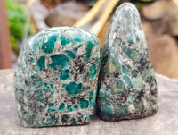 Polished Emerald Mica In Matrix Standing Free Forms x 3 From Mutoko, Zimbabwe