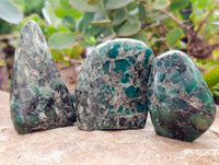 Polished Emerald Mica In Matrix Standing Free Forms x 3 From Mutoko, Zimbabwe