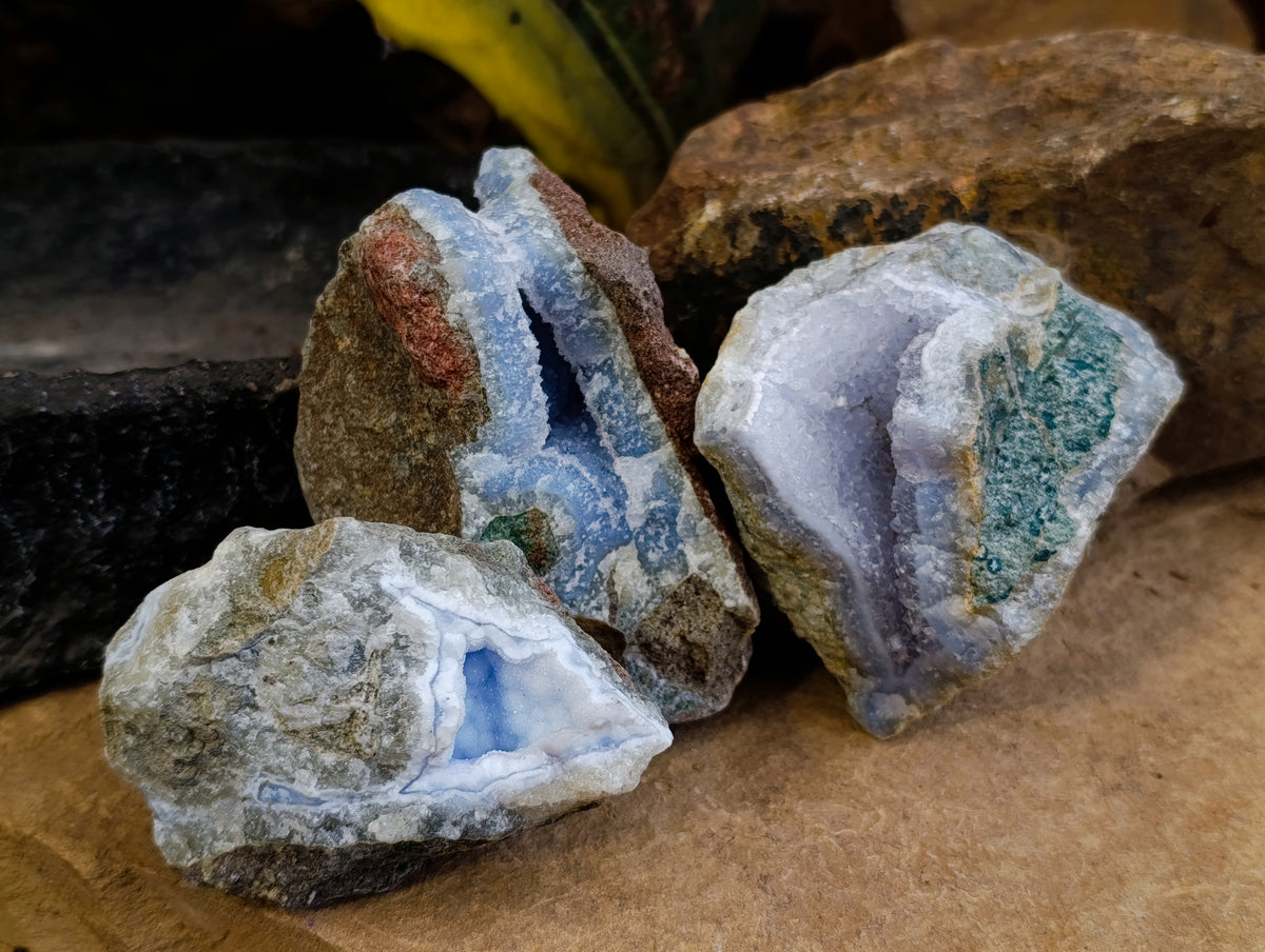 Natural Blue Lace Agate Geode Specimens x 12 From Nsanje, Malawi - Toprock Gemstones and Minerals 