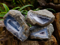 Natural Blue Lace Agate Geode Specimens x 12 From Nsanje, Malawi