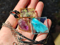 Hand Made Specially Selected Mixed Crystal Pendants - Set in Resin x 6 From Southern Africa