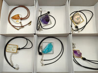 Hand Made Specially Selected Mixed Crystal Pendants - Set in Resin x 6 From Southern Africa