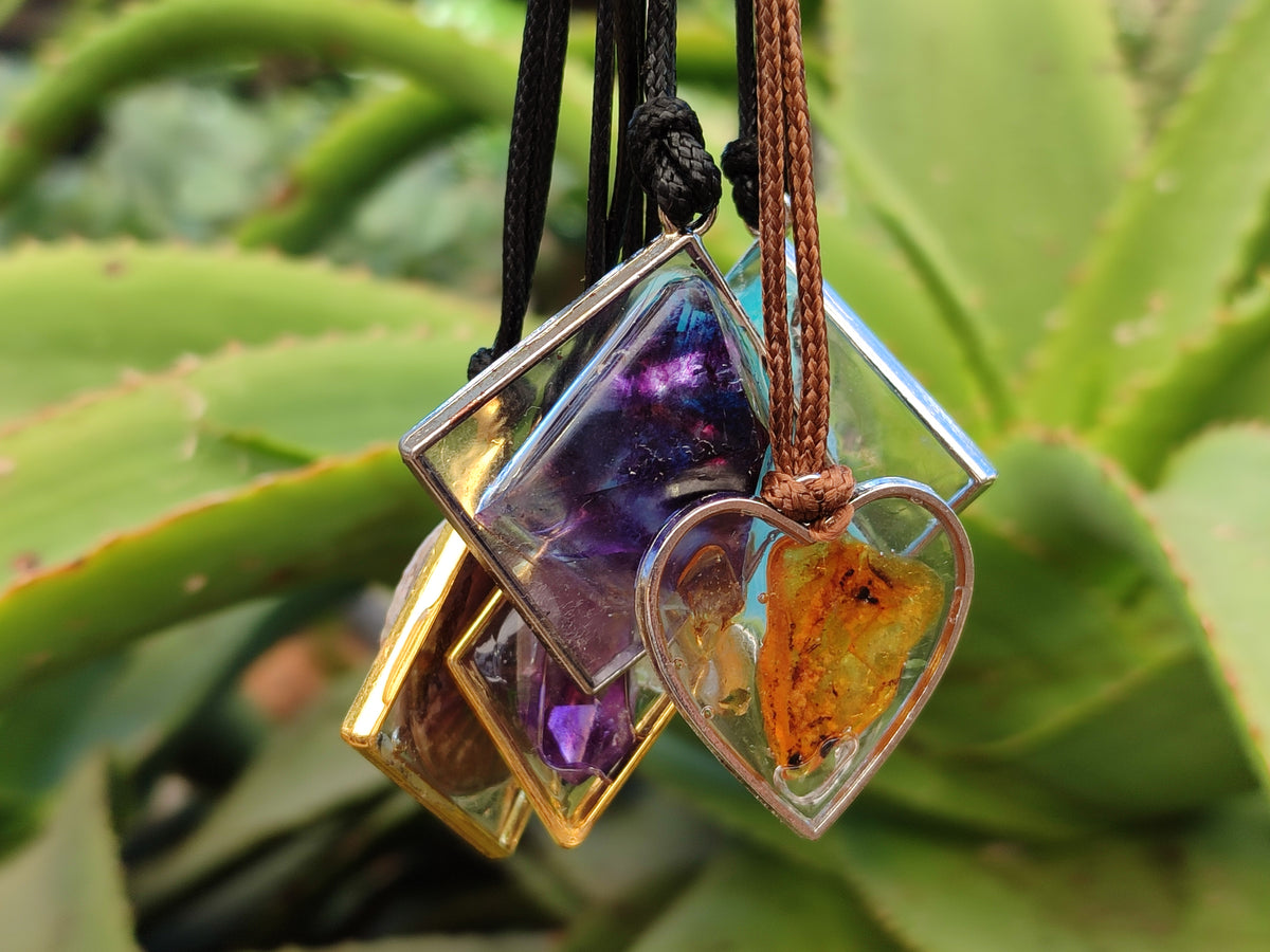 Hand Made Specially Selected Mixed Crystal Pendants - Set in Resin x 6 From Southern Africa - Toprock Gemstones and Minerals 