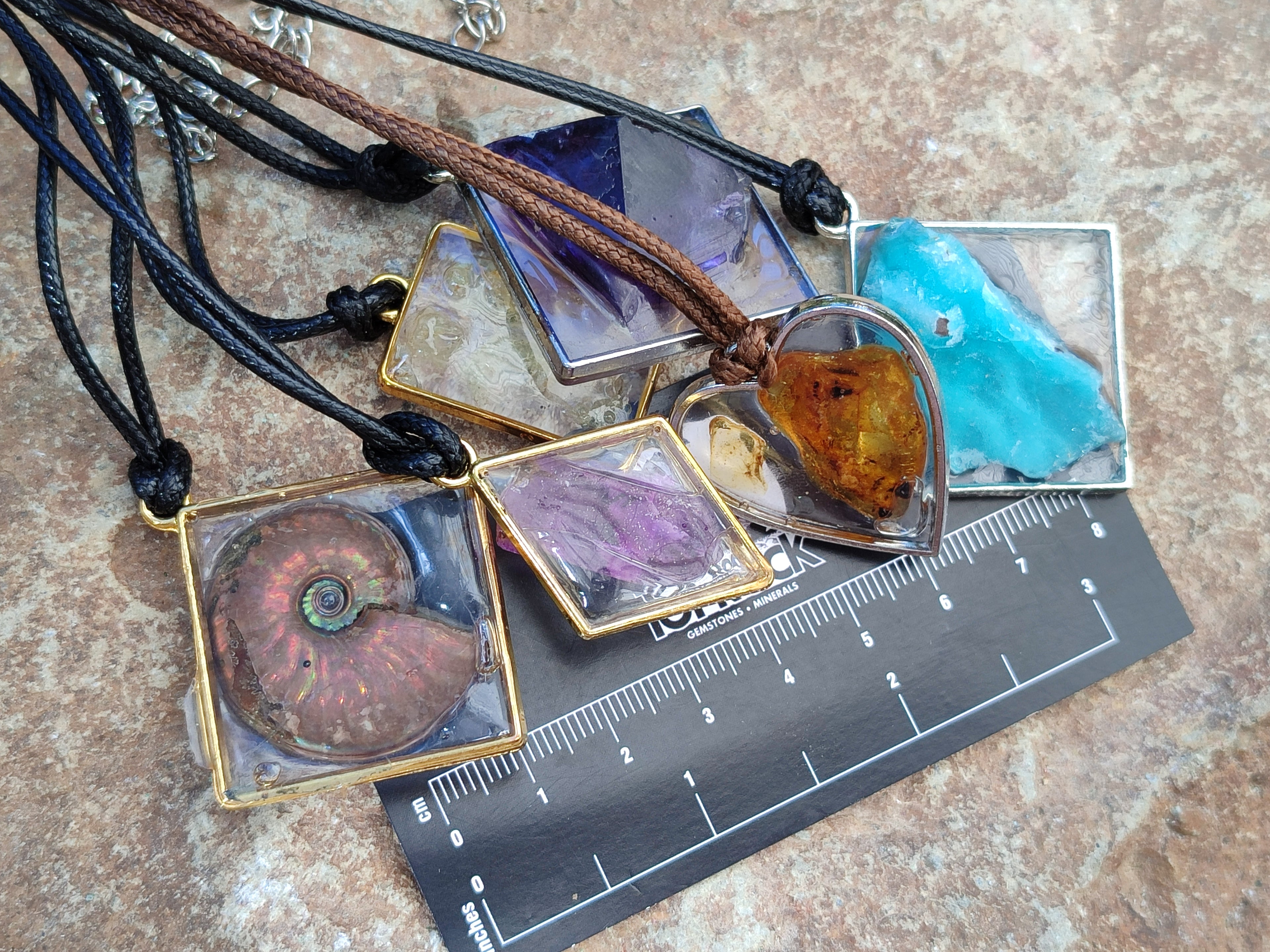 Hand Made Specially Selected Mixed Crystal Pendants - Set in Resin x 6 From Southern Africa - Toprock Gemstones and Minerals 