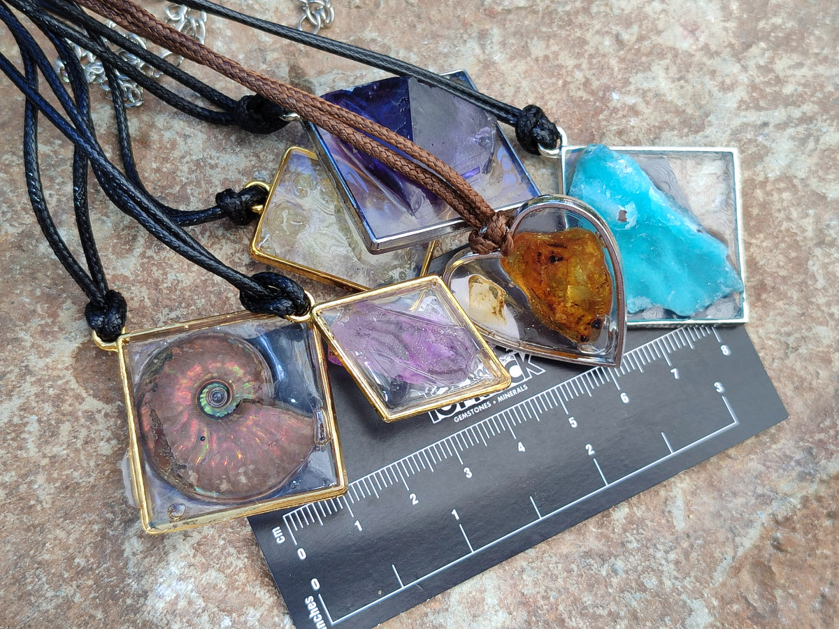 Hand Made Specially Selected Mixed Crystal Pendants - Set in Resin x 6 From Southern Africa - Toprock Gemstones and Minerals 