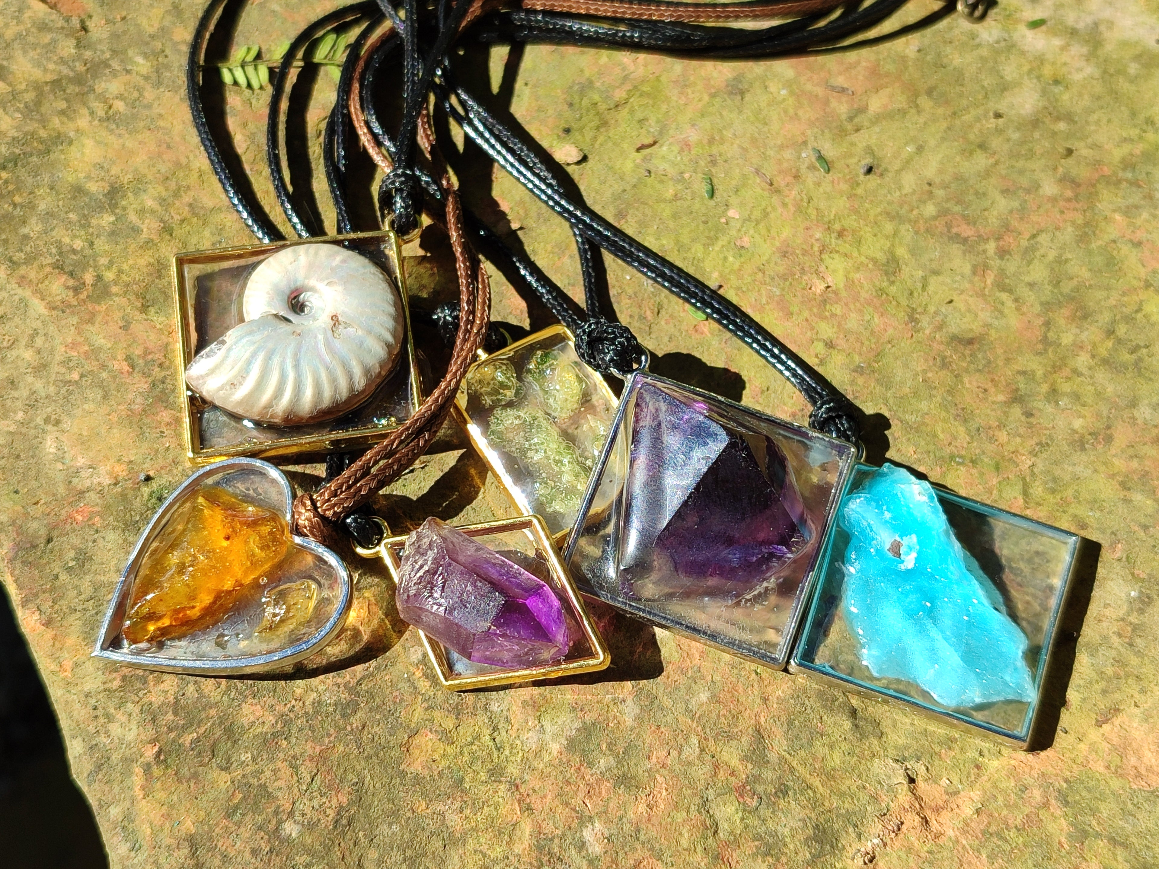 Hand Made Specially Selected Mixed Crystal Pendants - Set in Resin x 6 From Southern Africa - Toprock Gemstones and Minerals 