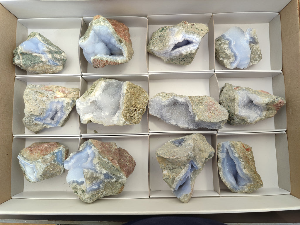 Natural Blue Lace Agate Geode Specimens x 12 From Nsanje, Malawi - Toprock Gemstones and Minerals 
