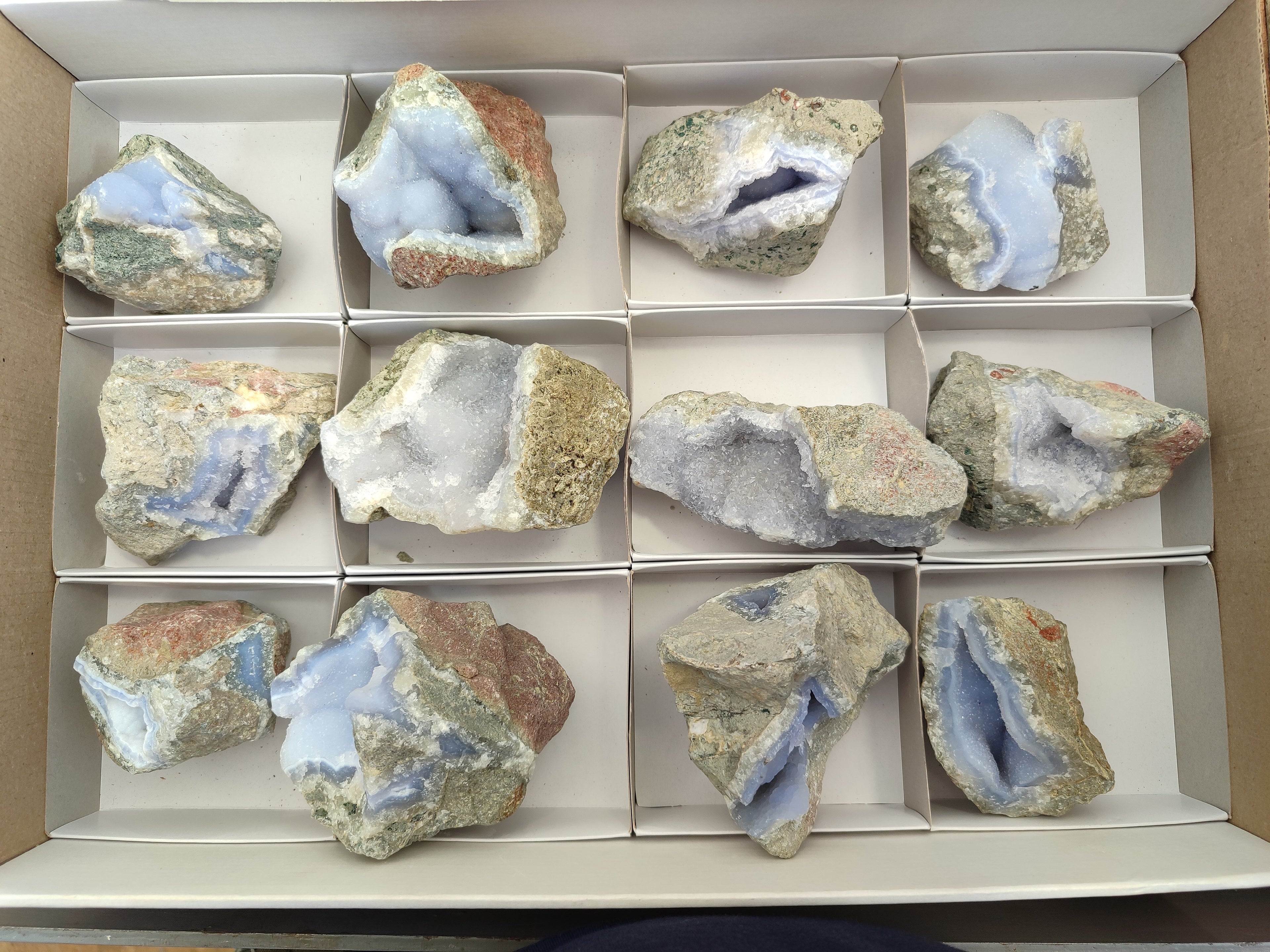 Natural Blue Lace Agate Geode Specimens x 12 From Nsanje, Malawi - Toprock Gemstones and Minerals 