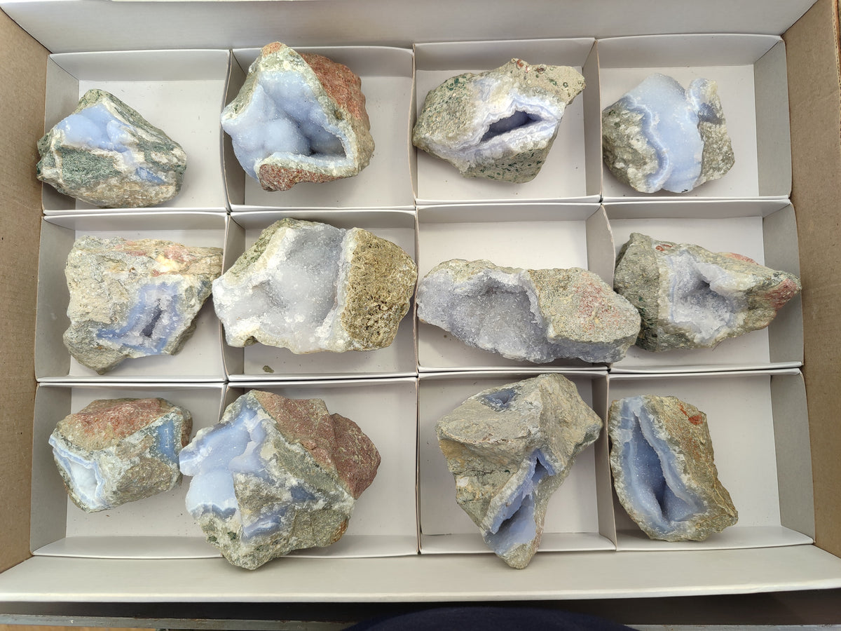 Natural Blue Lace Agate Geode Specimens x 12 From Nsanje, Malawi - Toprock Gemstones and Minerals 