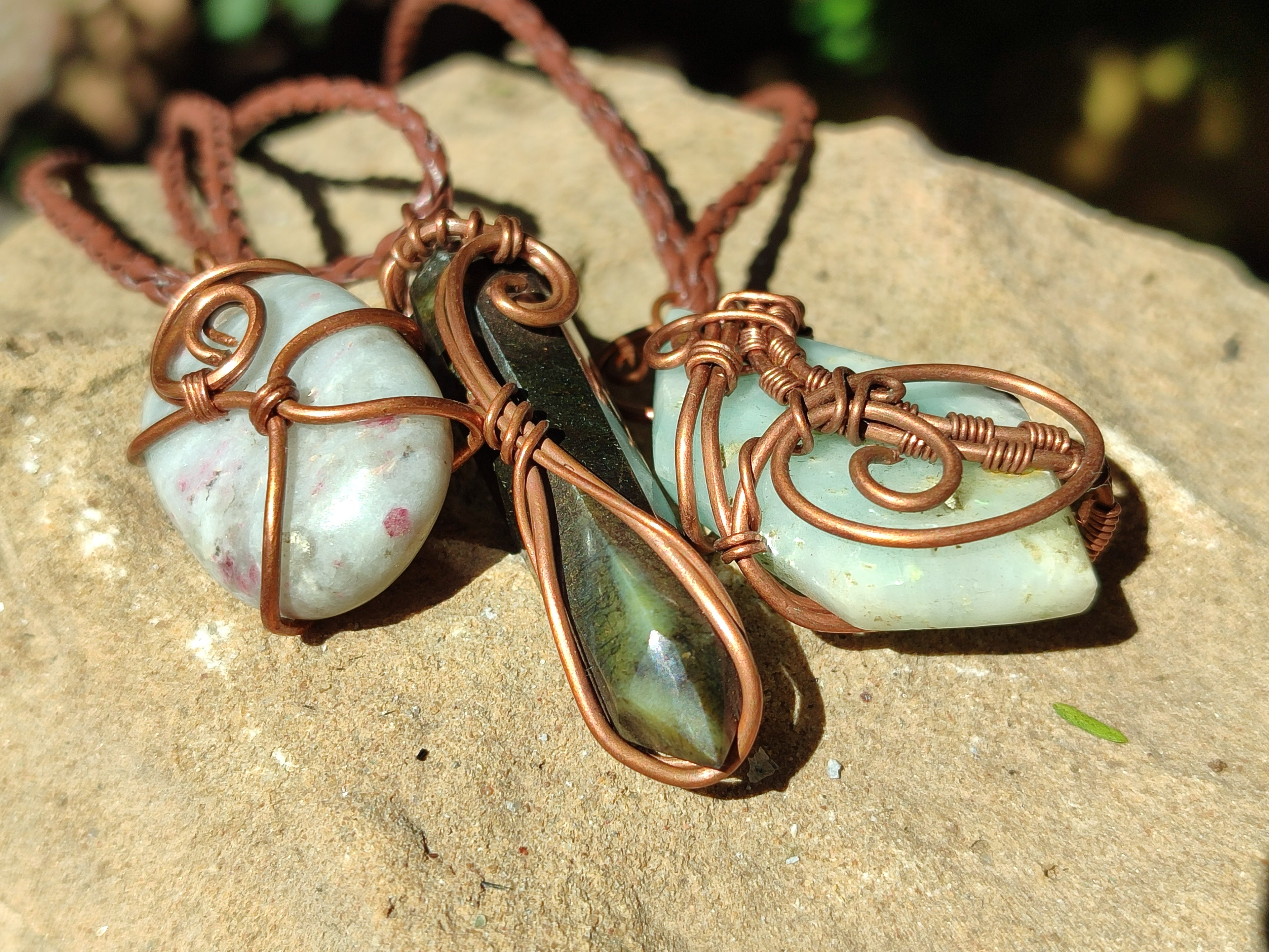 Polished Mixed Copper Wire Wrapped Pendants x 6 From Namibia - Toprock Gemstones and Minerals 