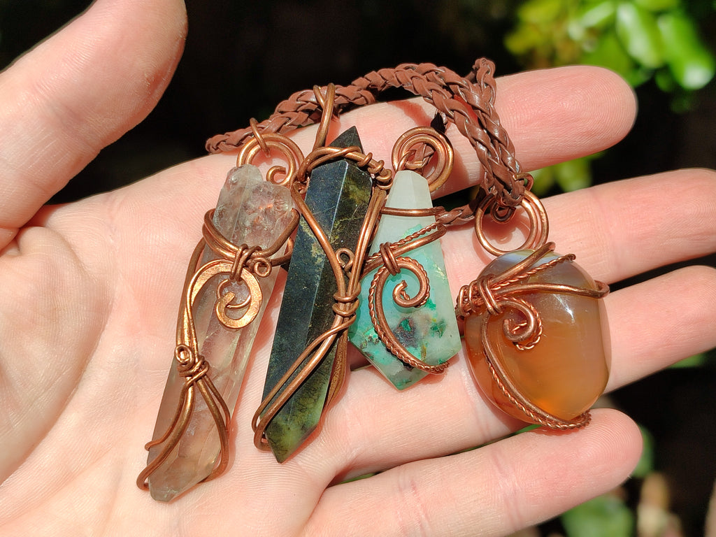 Polished Mixed Copper Wire Wrapped Pendants x 6 From Namibia - Toprock Gemstones and Minerals 