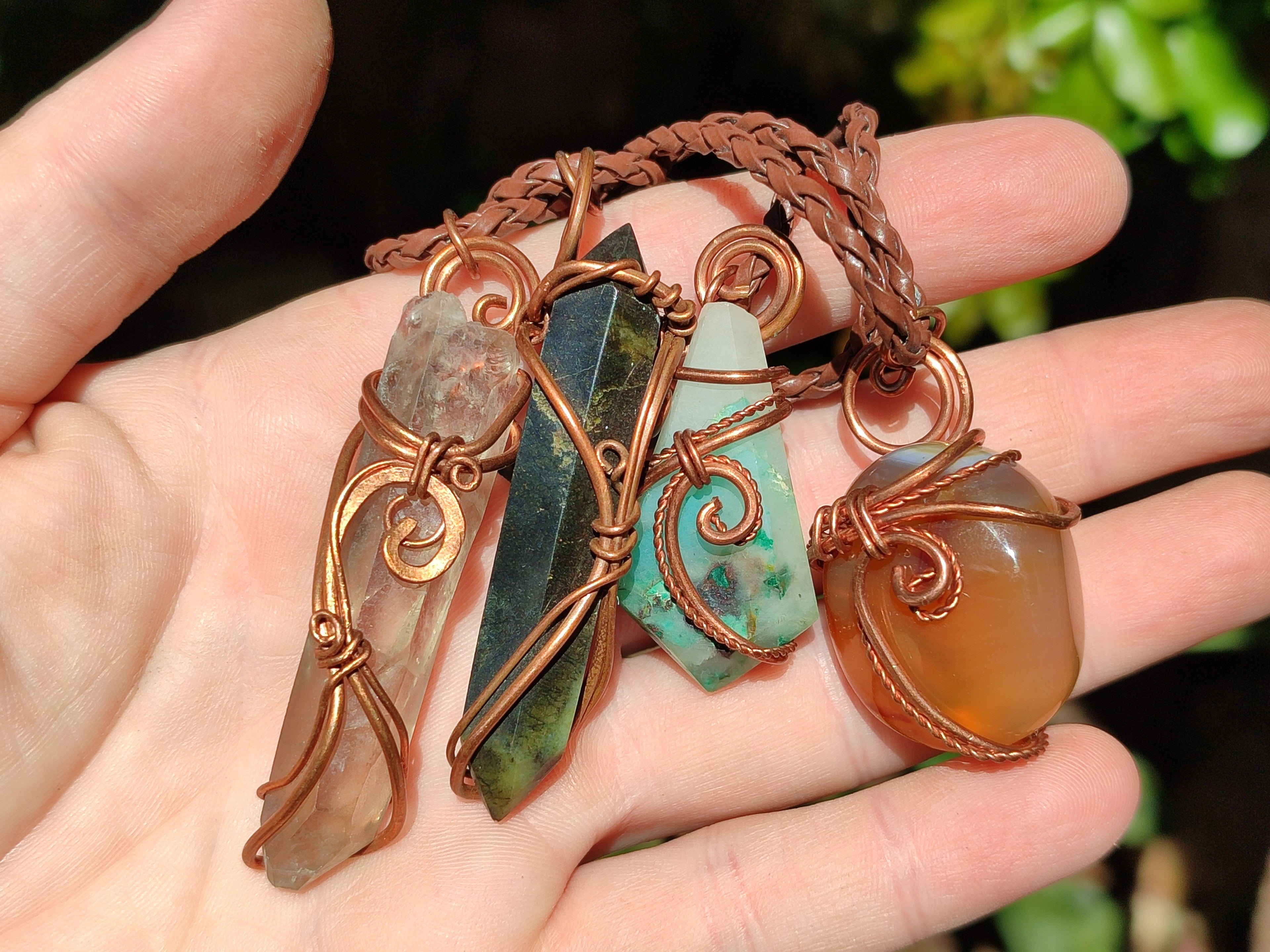 Polished Mixed Copper Wire Wrapped Pendants x 6 From Namibia - Toprock Gemstones and Minerals 
