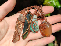 Polished Mixed Copper Wire Wrapped Pendants x 6 From Namibia