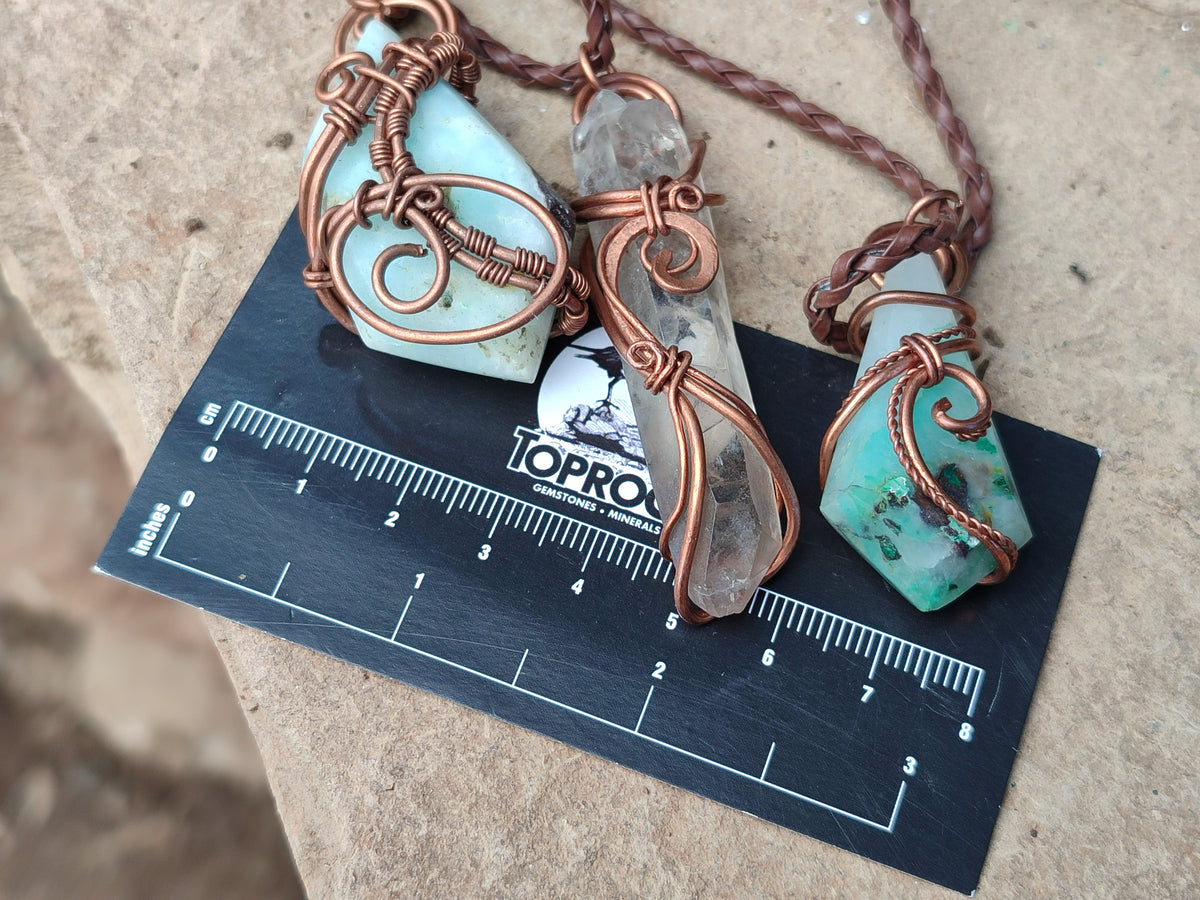 Polished Mixed Copper Wire Wrapped Pendants x 6 From Namibia - Toprock Gemstones and Minerals 