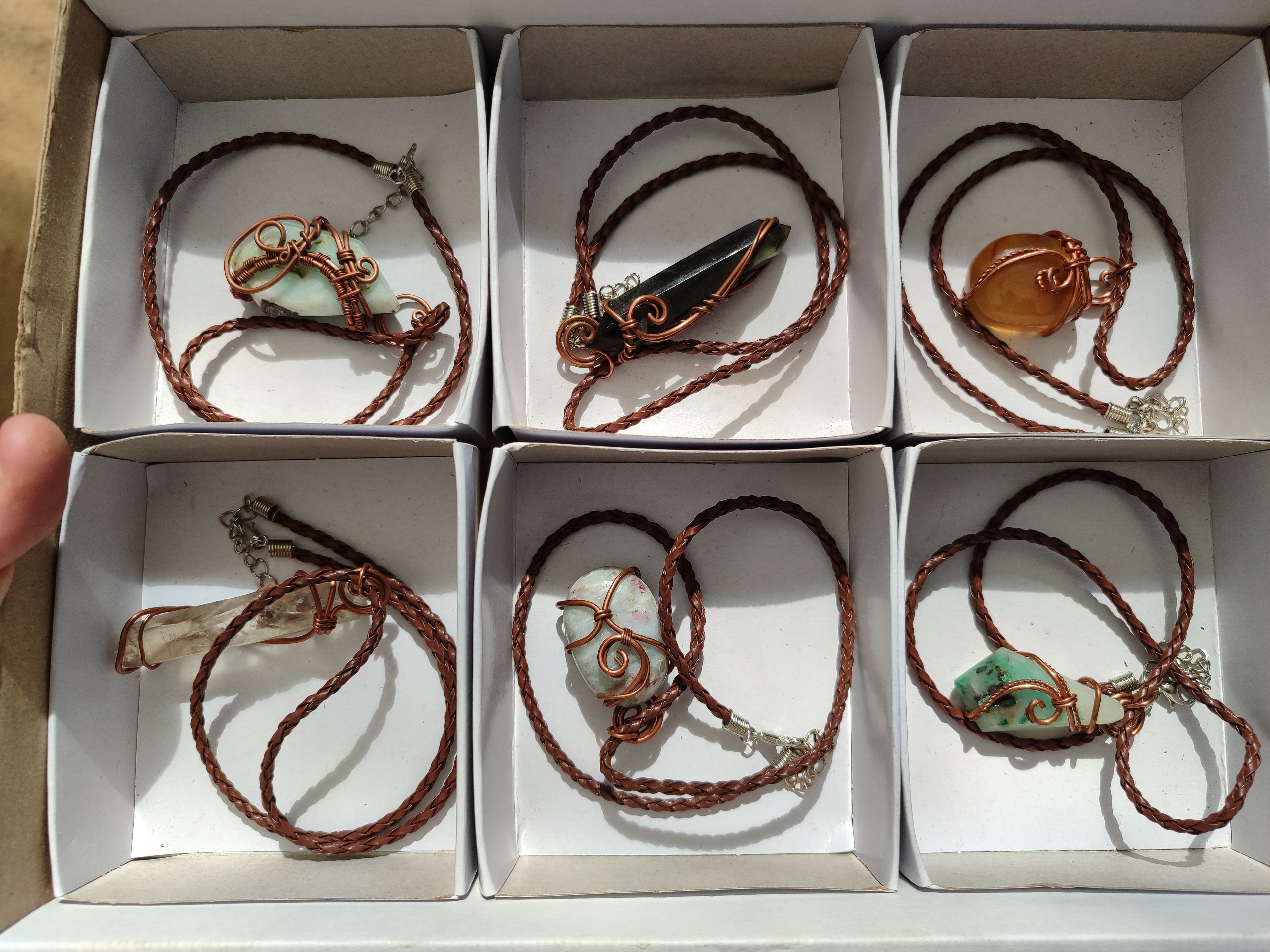 Polished Mixed Copper Wire Wrapped Pendants x 6 From Namibia - Toprock Gemstones and Minerals 