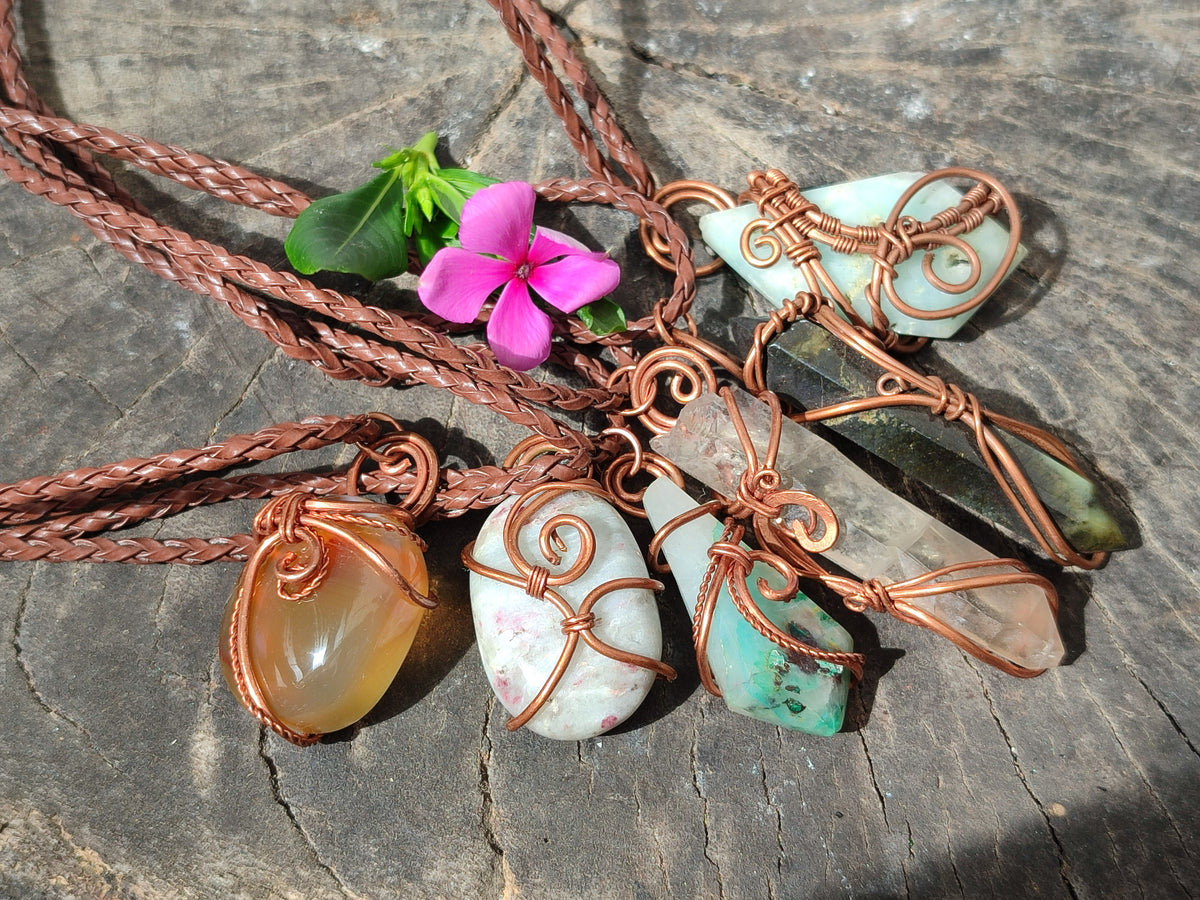 Polished Mixed Copper Wire Wrapped Pendants x 6 From Namibia - Toprock Gemstones and Minerals 