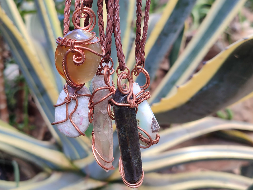 Polished Mixed Copper Wire Wrapped Pendants x 6 From Namibia - Toprock Gemstones and Minerals 