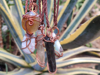 Polished Mixed Copper Wire Wrapped Pendants x 6 From Namibia
