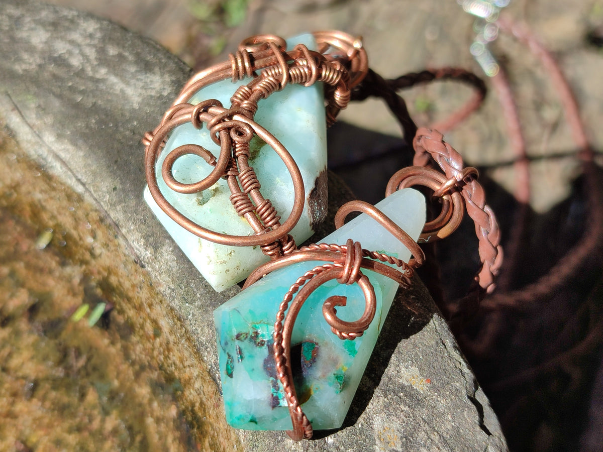 Polished Mixed Copper Wire Wrapped Pendants x 6 From Namibia - Toprock Gemstones and Minerals 