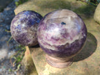 Polished Lepidolite with Pink Rubellite and Blue Lithium Spheres x 2 From Ambatondrazaka, Madagascar - Toprock Gemstones and Minerals 