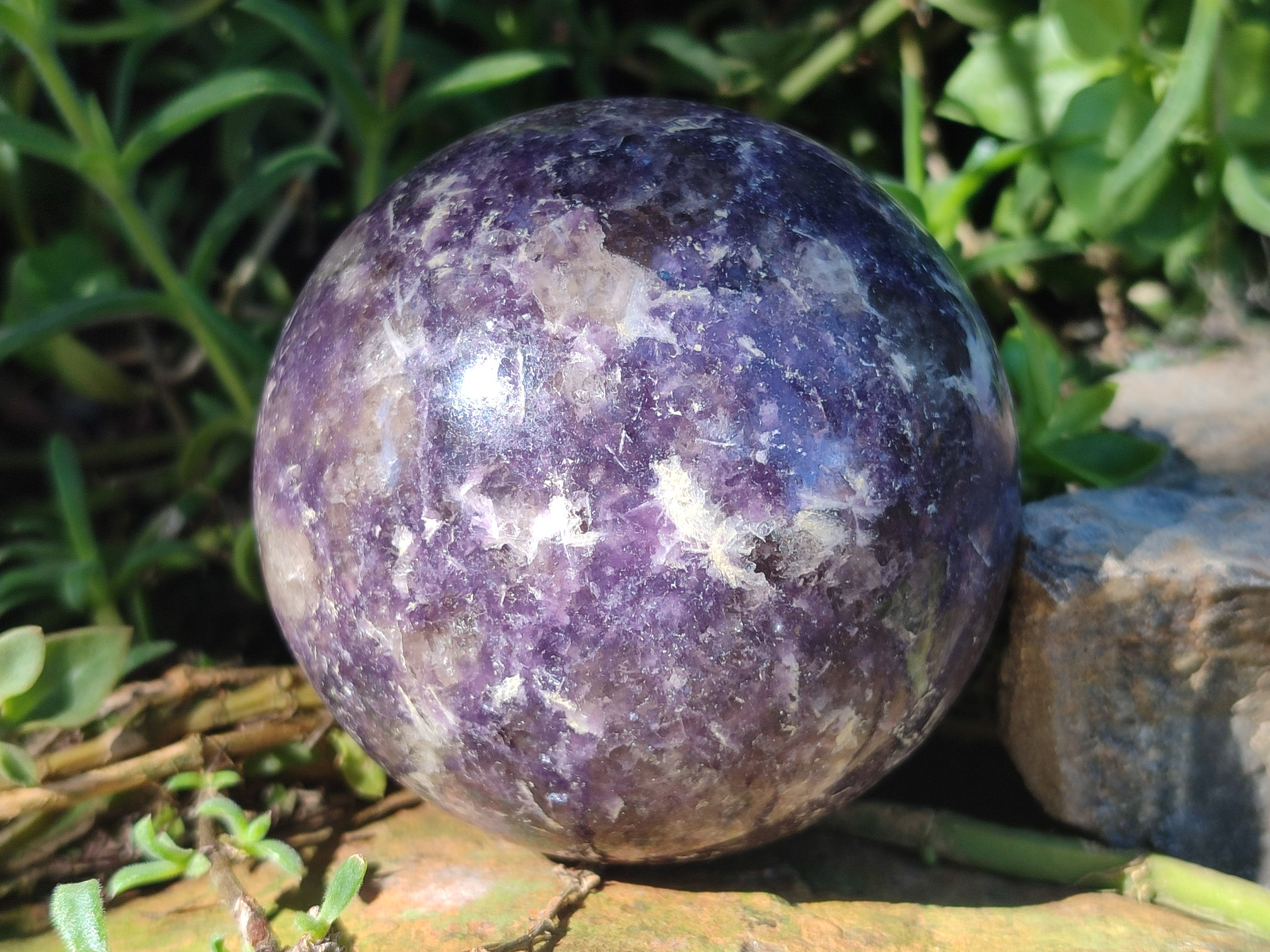 Polished Lepidolite with Pink Rubellite and Blue Lithium Spheres x 2 From Ambatondrazaka, Madagascar - Toprock Gemstones and Minerals 