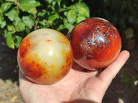 Polished Carnelian Agate Spheres x 3 From Madagascar