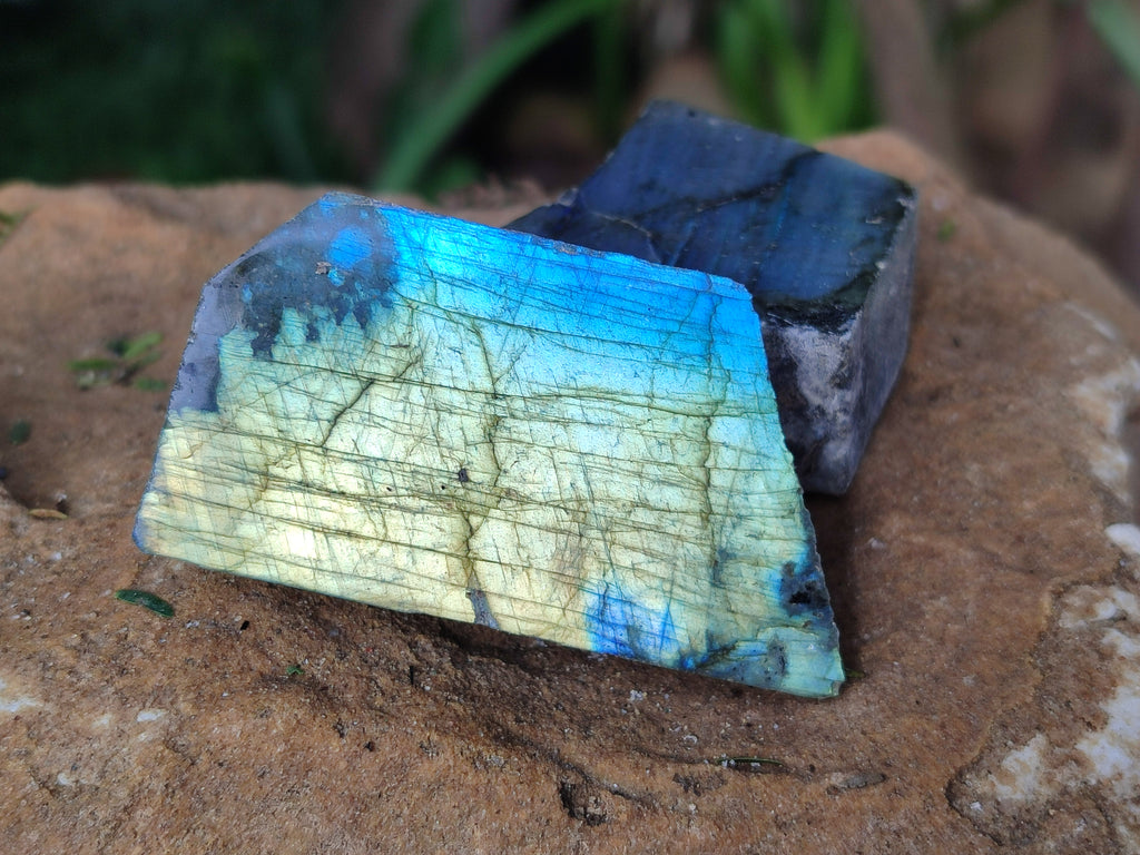 Polished on One Side Mini Labradorite Slabs x 35 From Tulear, Madagascar - Toprock Gemstones and Minerals 
