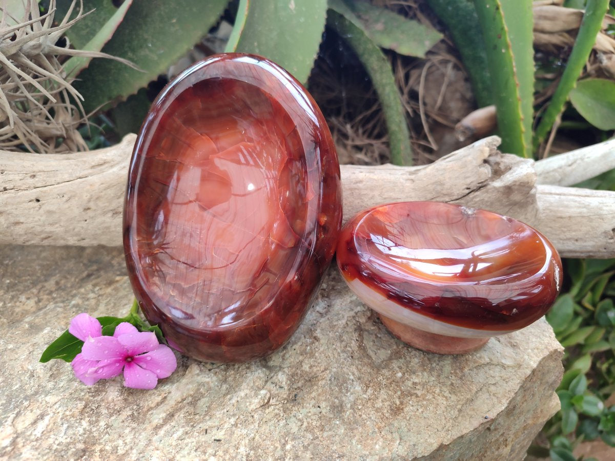 Polished Carnelian Agate Bowls x 2 From Madagascar - Toprock Gemstones and Minerals 