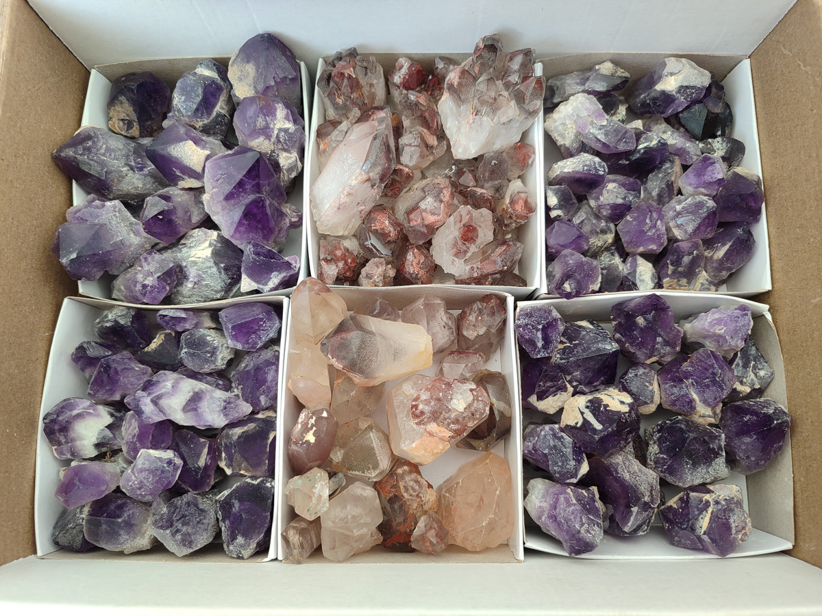 Natural Dark Purple Amethyst and Hematoid Single Quartz Crystals x 2.51 Kg Lot From Zambia - Toprock Gemstones and Minerals 