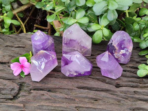 Polished Window Amethyst Quartz Point x 6 From Akansobe, Madagascar