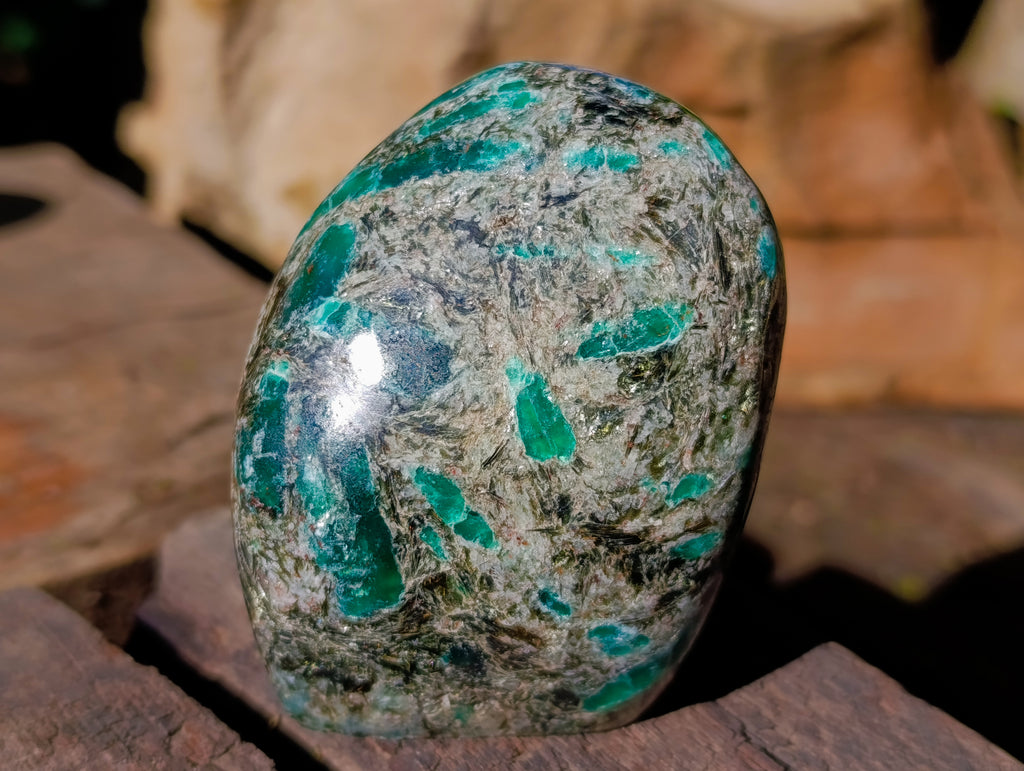 Polished Emerald Mica In Matrix Standing Free Forms x 3 From Mutoko, Zimbabwe - Toprock Gemstones and Minerals 