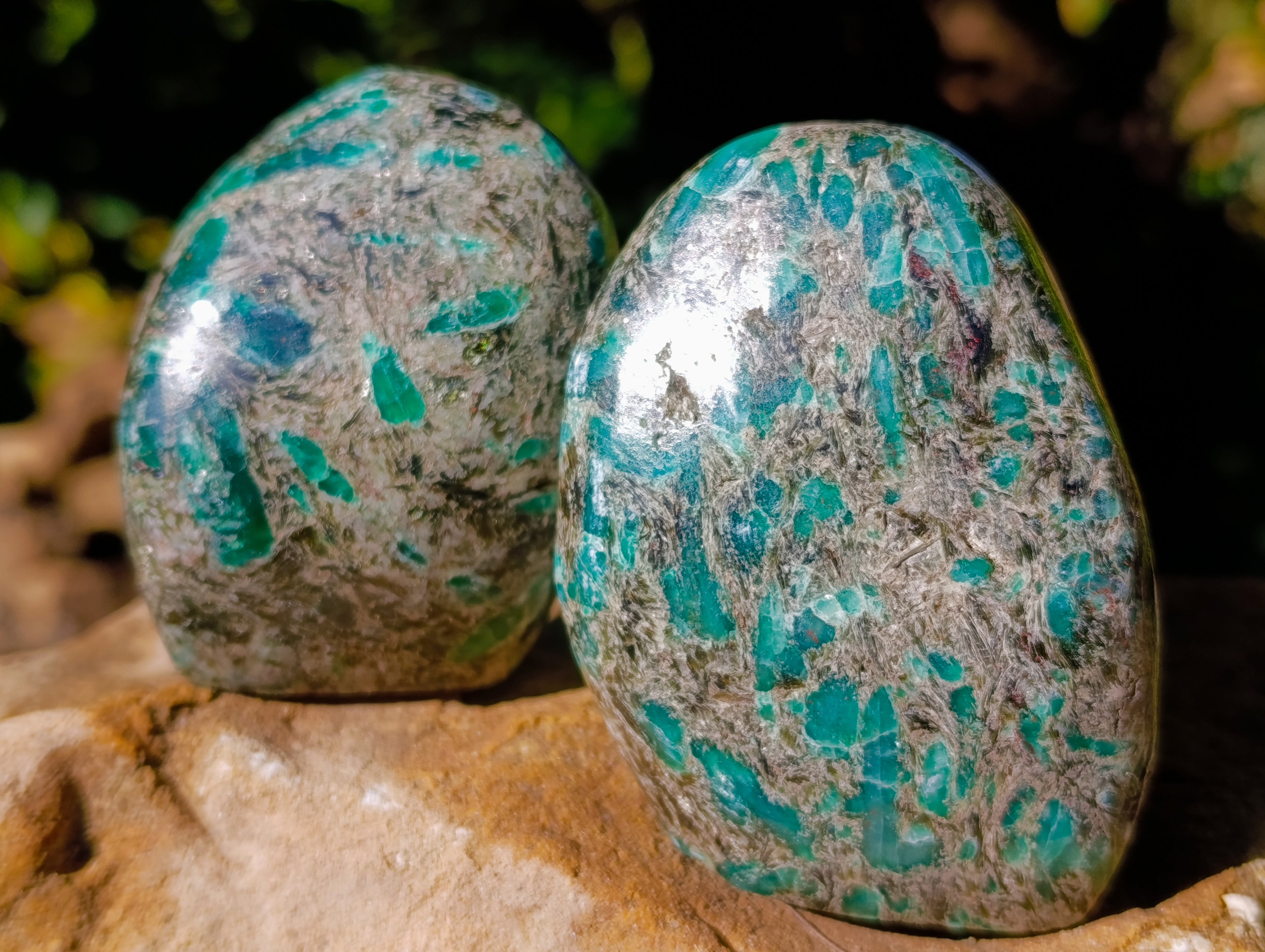 Polished Emerald Mica In Matrix Standing Free Forms x 3 From Mutoko, Zimbabwe - Toprock Gemstones and Minerals 