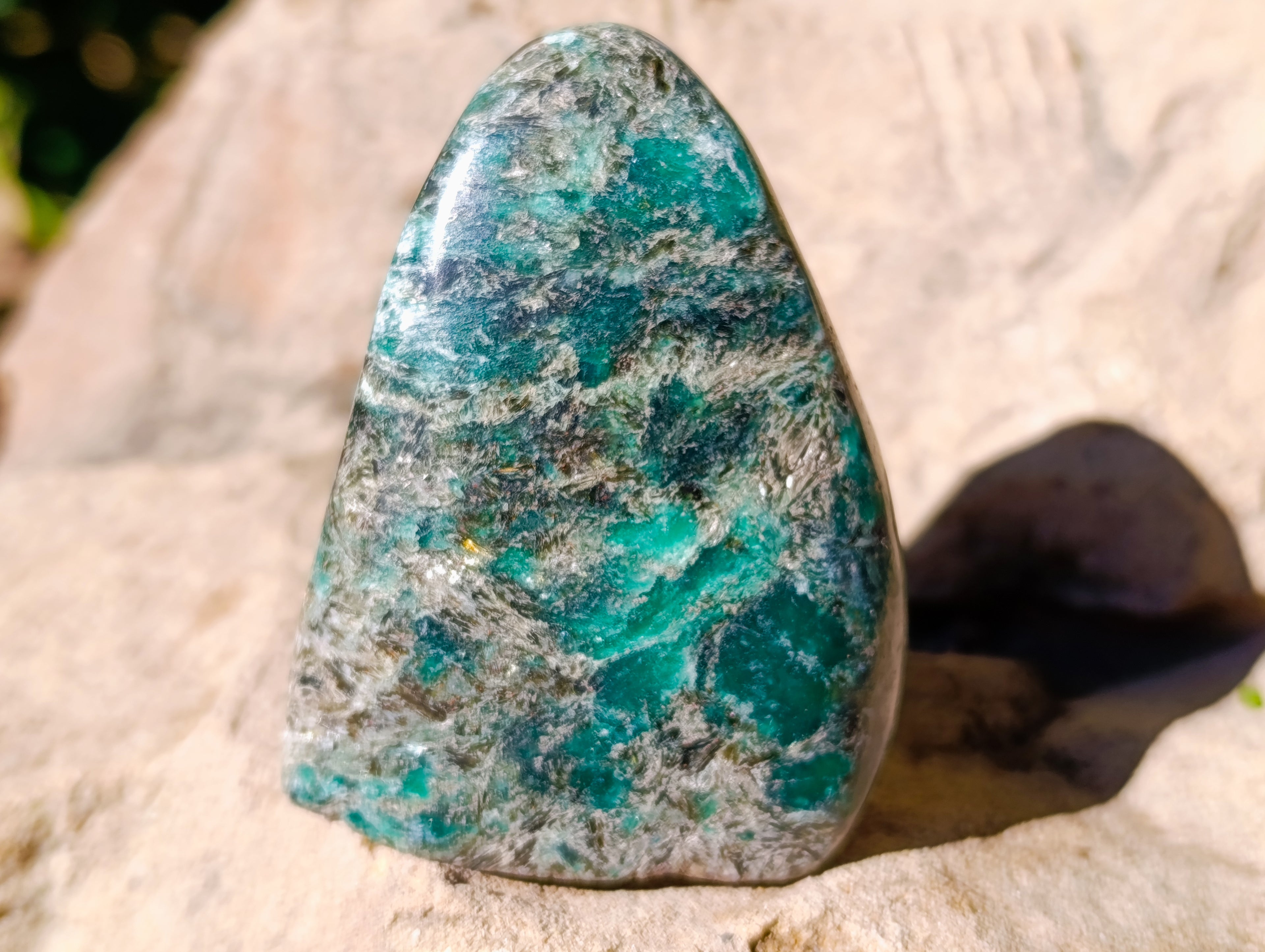 Polished Emerald Mica In Matrix Standing Free Forms x 3 From Mutoko, Zimbabwe - Toprock Gemstones and Minerals 