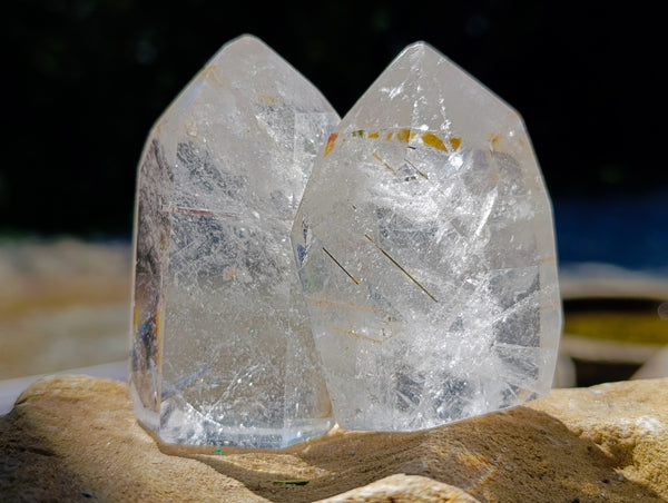 Polished A Grade Inclusion Quartz Points with Rutile, Tourmaline and Mica x 6 from Madagascar