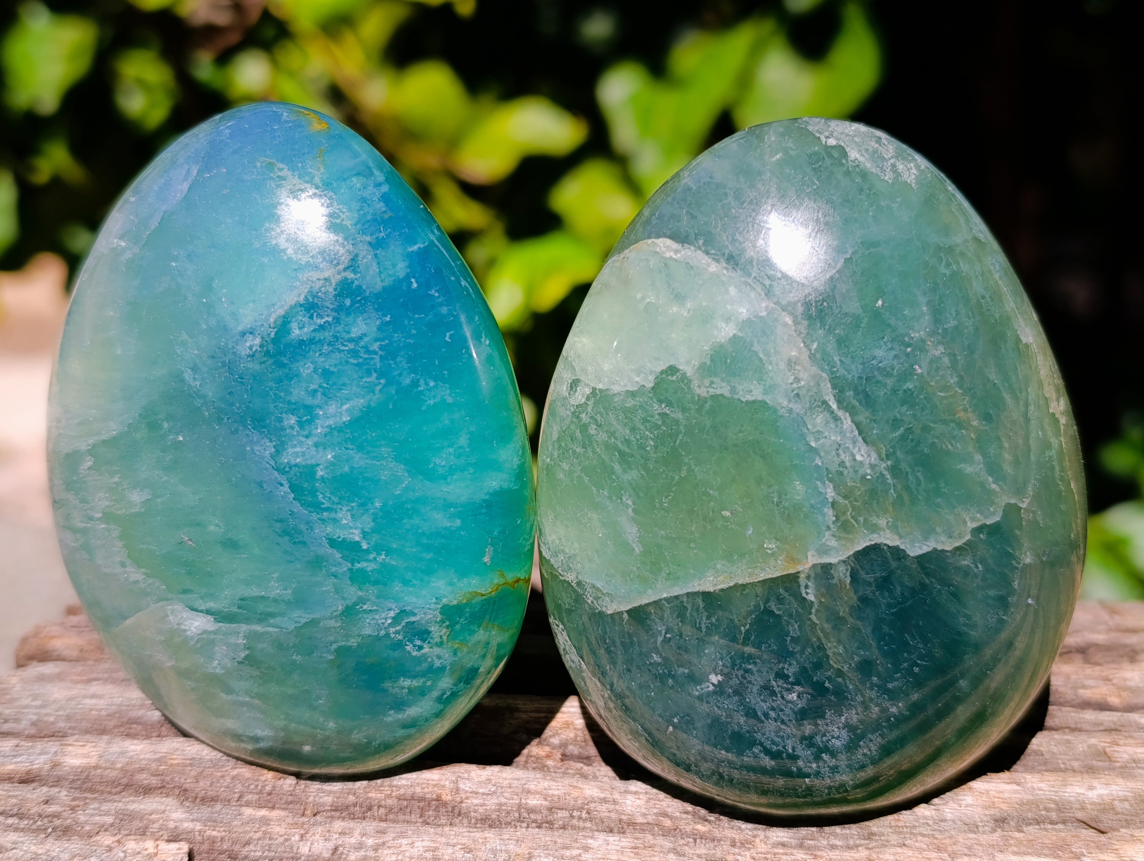 Polished Green Fluorite Standing Free Forms x 3 From Madagascar - Toprock Gemstones and Minerals 