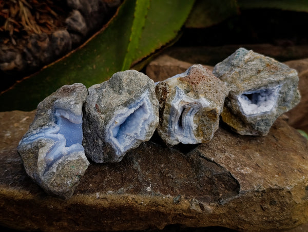 Natural Blue Lace Agate Geode Specimens x 12 From Nsanje, Malawi
