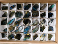 Polished On One Side Labradorite Plates x 35 From Tulear, Madagascar