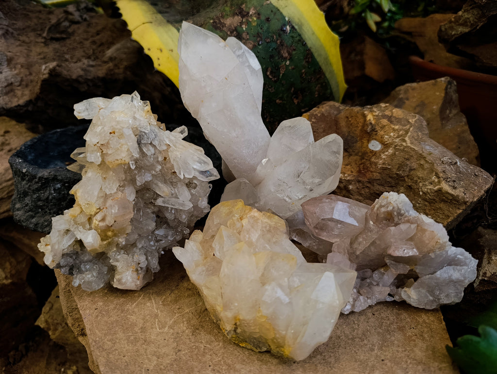 Natural Quartz Clusters x 4 From Madagascar - Toprock Gemstones and Minerals 